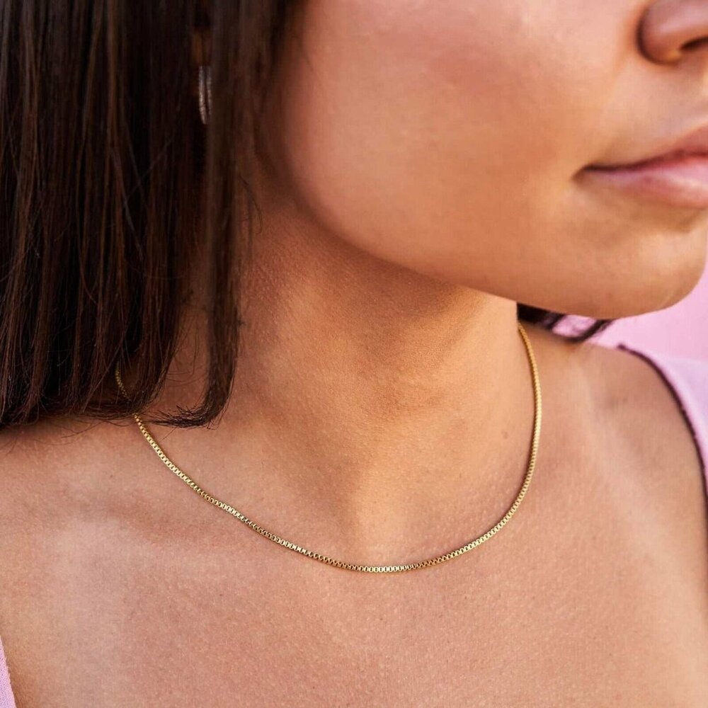 Women's Gold Plated Stainless Steel 1.5mm 16,18,20 Inch Box Chain Necklace